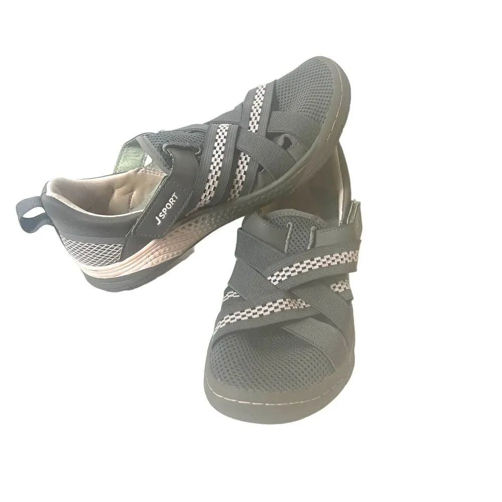 J Sport by Jambu Casual Comfort Womens 7 M Gray Fabric Cross Strap Stretch Shoes